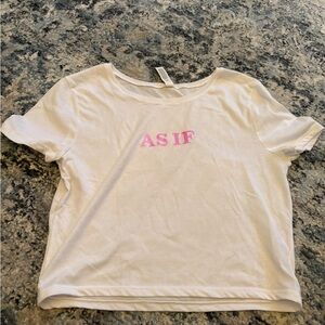 White Crop T-Shirt with Pink Print